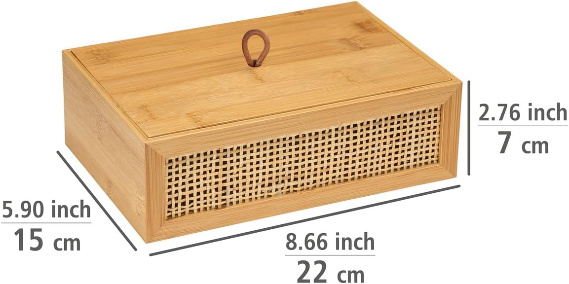 Caja Decorativa para Baño | Bambú y Ratán Natural Trenzado con Tapa | Estilo Boho para Guardar Utensilios