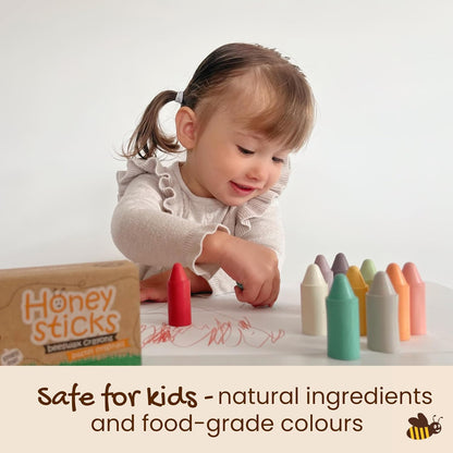 Crayones de cera de abeja en colores pastel – creatividad natural y ecológica para niños.
