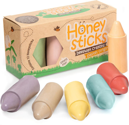 Crayones de cera de abeja en colores pastel – creatividad natural y ecológica para niños.

