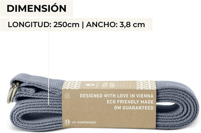 Cinturón de yoga de algodón ecológico 250 cm con hebilla metálica – estiramientos y flexibilidad.