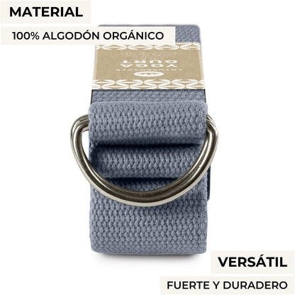 Cinturón de yoga de algodón ecológico 250 cm con hebilla metálica – estiramientos y flexibilidad.