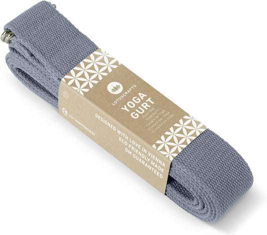 Cinturón de yoga de algodón ecológico 250 cm con hebilla metálica – estiramientos y flexibilidad.