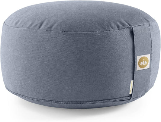 Cojín de meditación de algodón orgánico con relleno natural de espelta – soporte firme y cómodo para yoga y prácticas espirituales.