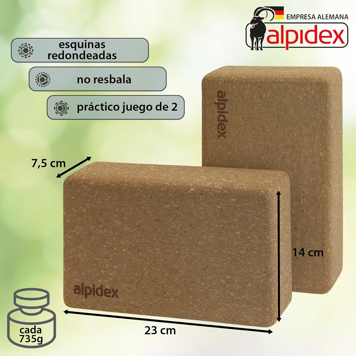 Bloques de yoga de corcho 100% natural – juego de 2, ecológicos y antideslizantes.