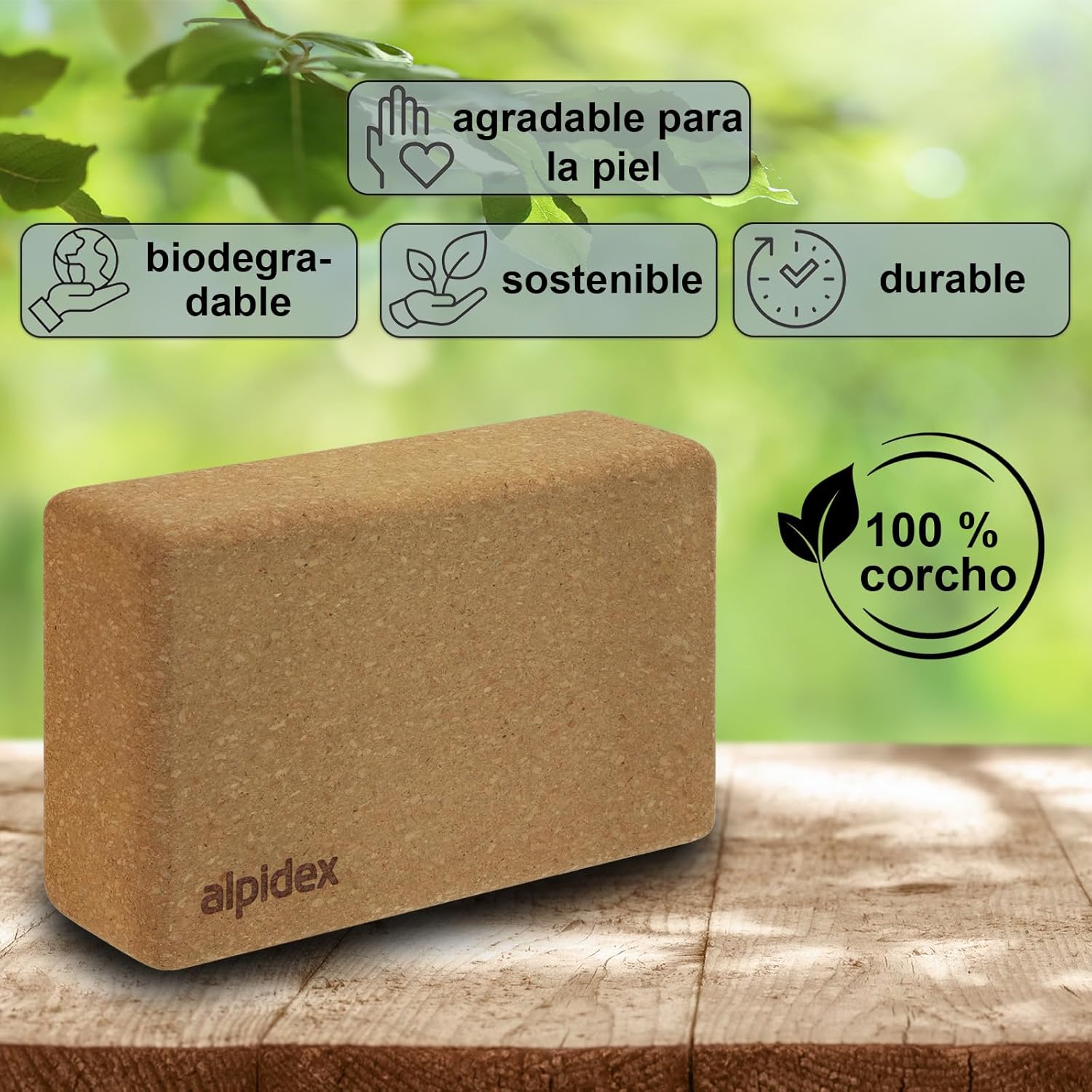 Bloques de yoga de corcho 100% natural – juego de 2, ecológicos y antideslizantes.