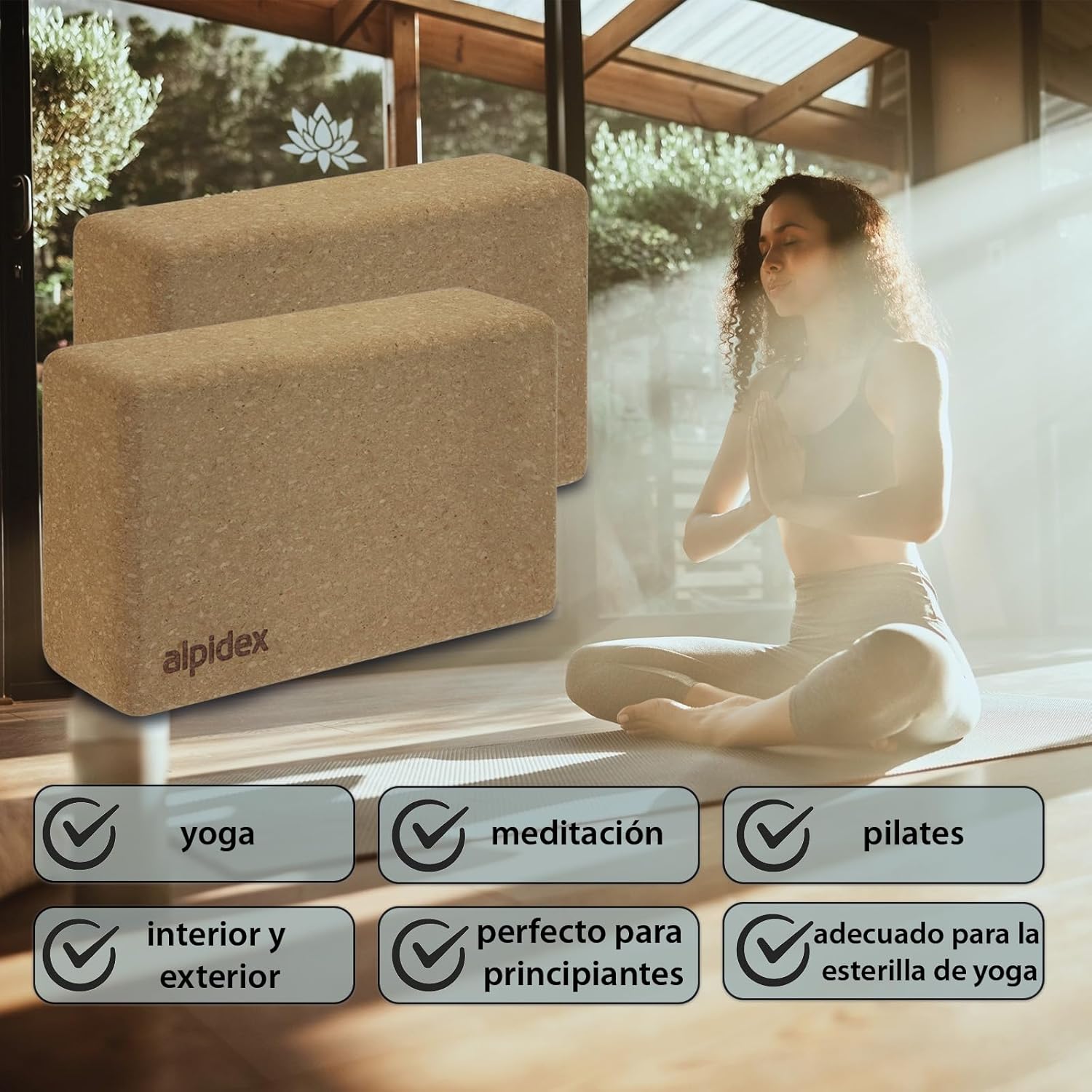 Bloques de yoga de corcho 100% natural – juego de 2, ecológicos y antideslizantes.