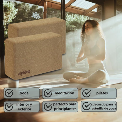 Bloques de yoga de corcho 100% natural – juego de 2, ecológicos y antideslizantes.
