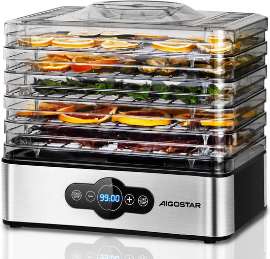 Deshidratador de Alimentos 240W | 5 Bandejas Altura Regulable | Temporizador LED 99H | Sin BPA
