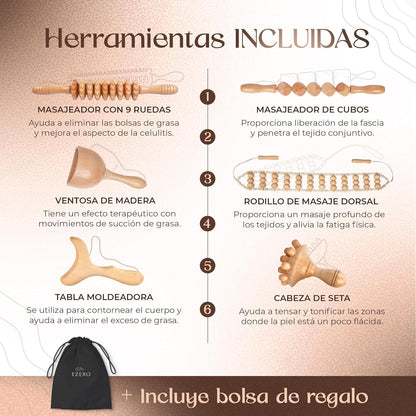 Rodillo de masaje muscular de madera | Anticelulitis, relajante y terapéutico