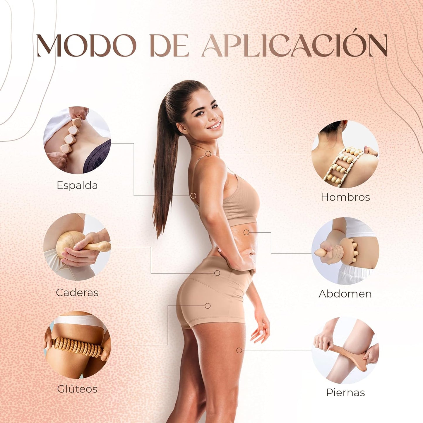Rodillo de masaje muscular de madera | Anticelulitis, relajante y terapéutico
