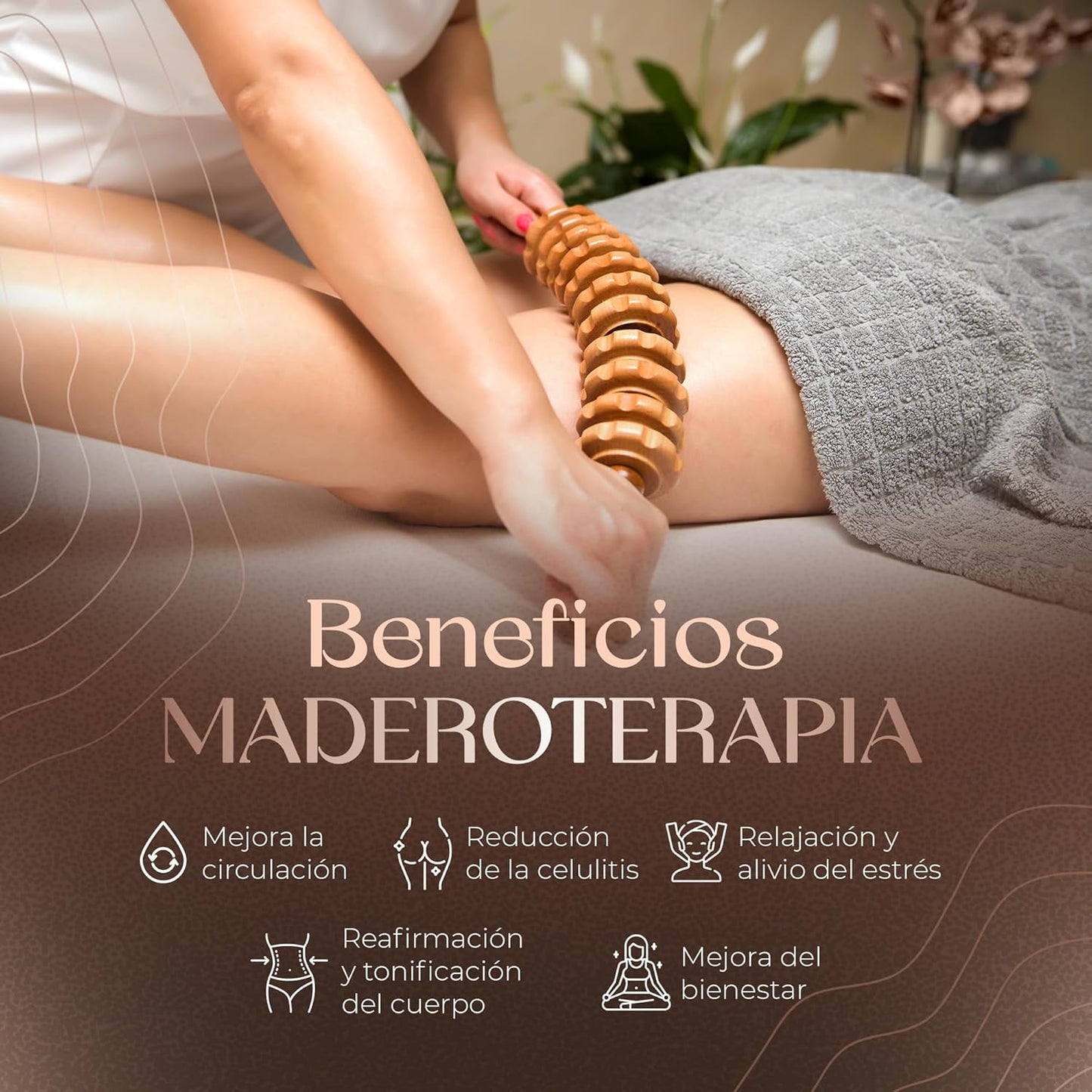 Rodillo de masaje muscular de madera | Anticelulitis, relajante y terapéutico