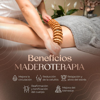 Rodillo de masaje muscular de madera | Anticelulitis, relajante y terapéutico