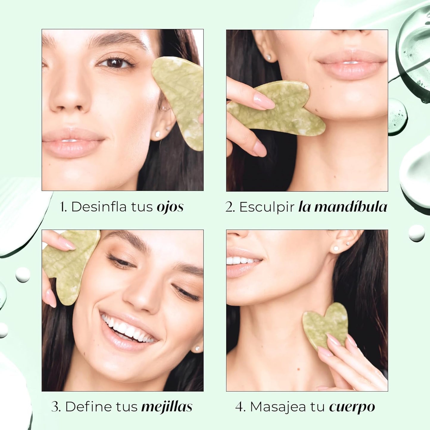 Gua Sha de Jade Auténtico | Masajeador Facial Natural para Tonificar y Reafirmar la Piel
