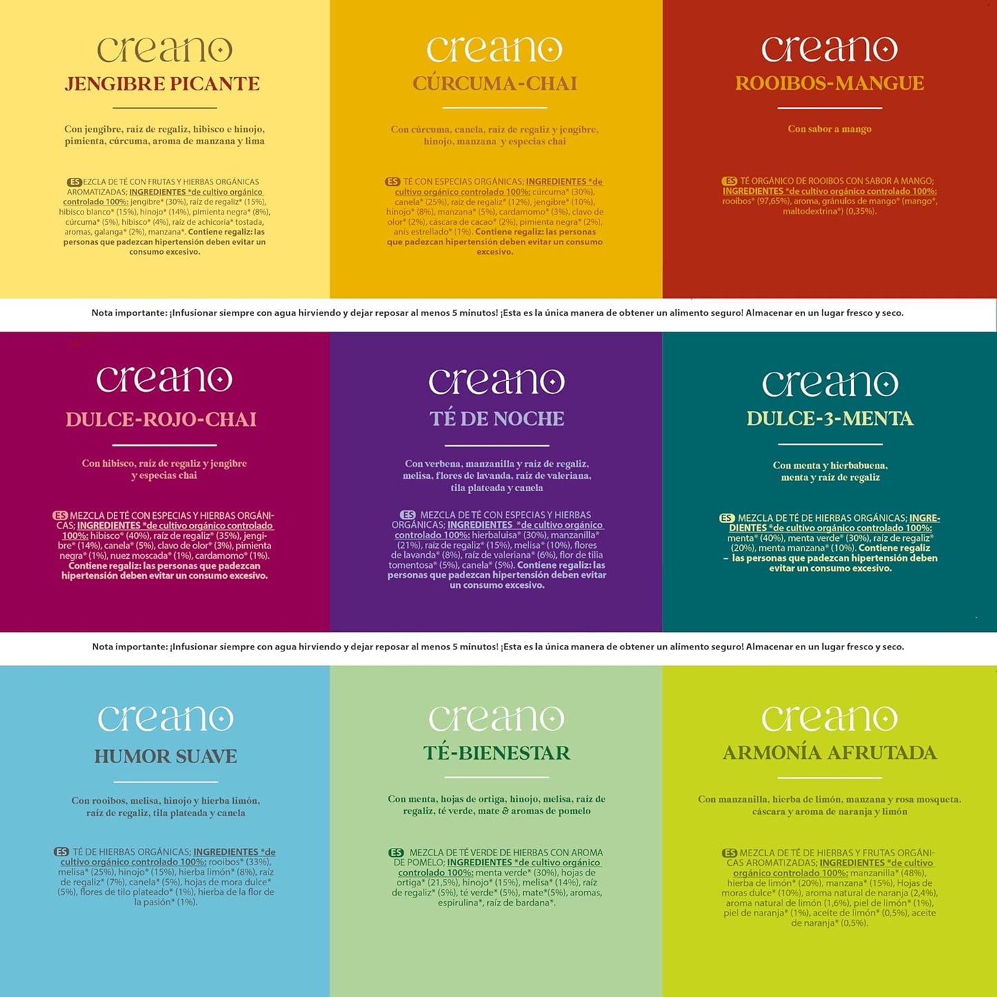 Set de Infusiones Orgánicas | 27 Bolsitas de Té de Hierbas en 9 Variedades | Té Natural y Ecológico