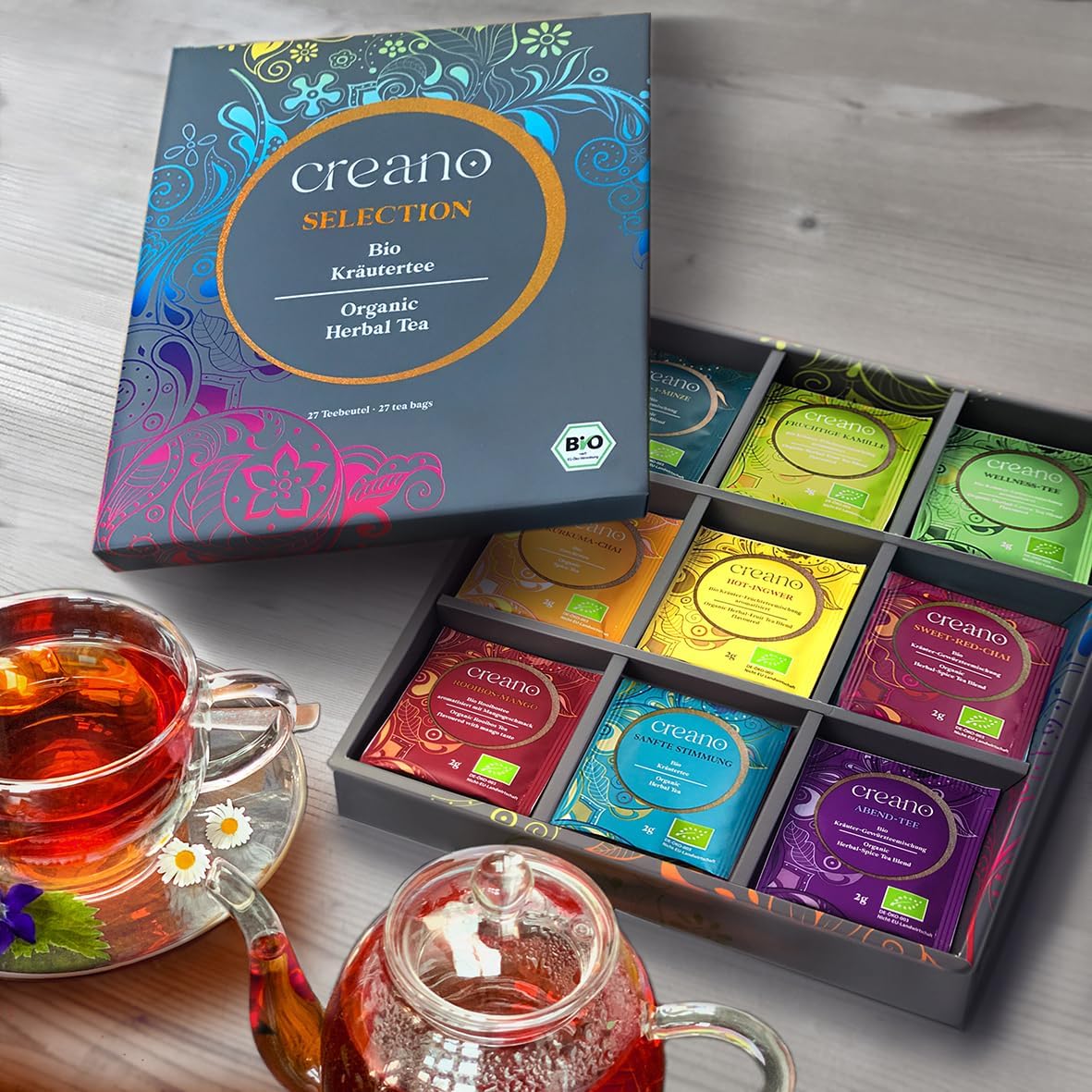 Set de Infusiones Orgánicas | 27 Bolsitas de Té de Hierbas en 9 Variedades | Té Natural y Ecológico