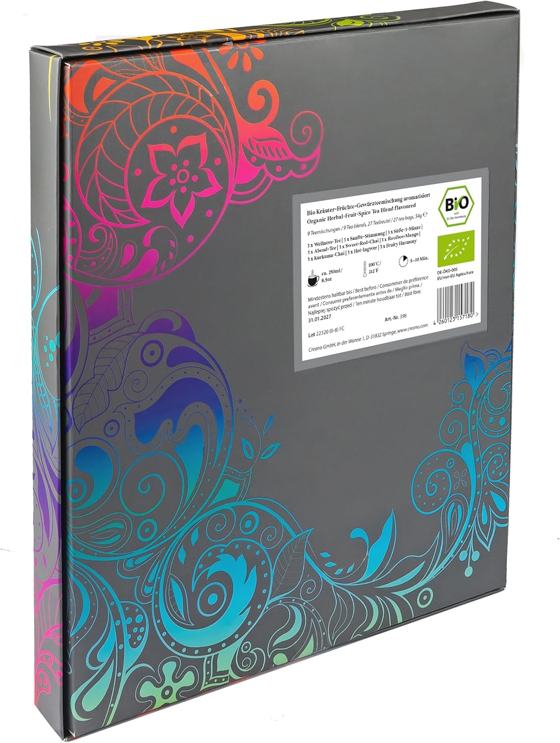 Set de Infusiones Orgánicas | 27 Bolsitas de Té de Hierbas en 9 Variedades | Té Natural y Ecológico