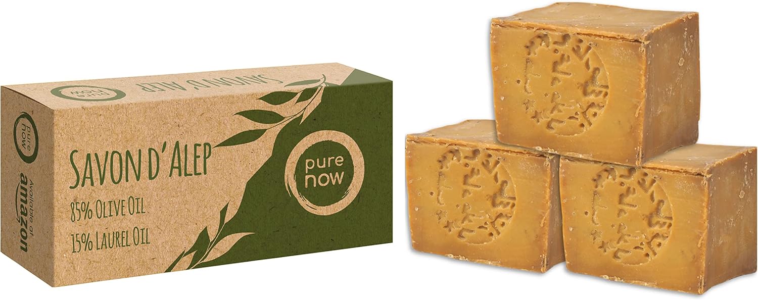 Jabón de Alepo natural Pure Now con aceite de oliva y laurel – cuidado ancestral y artesanal para la piel.
