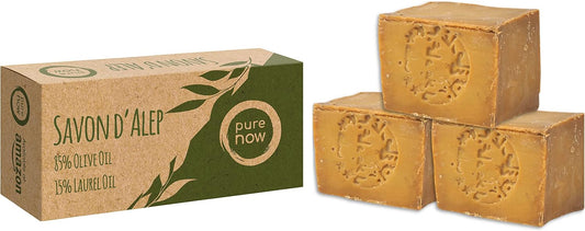 Jabón de Alepo natural Pure Now con aceite de oliva y laurel – cuidado ancestral y artesanal para la piel.
