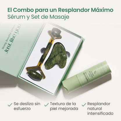 Rodillo Facial y Gua Sha de Jade | Masajeador Antiarrugas para Tonificar la Piel y Activar la Energía