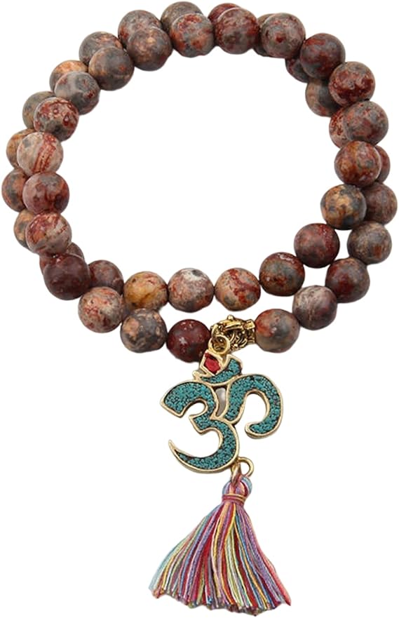 Pulsera Japa Mala Budista 45 Cuentas con Símbolo Om | Mujer Meditación, Yoga y Códigos Sagrados