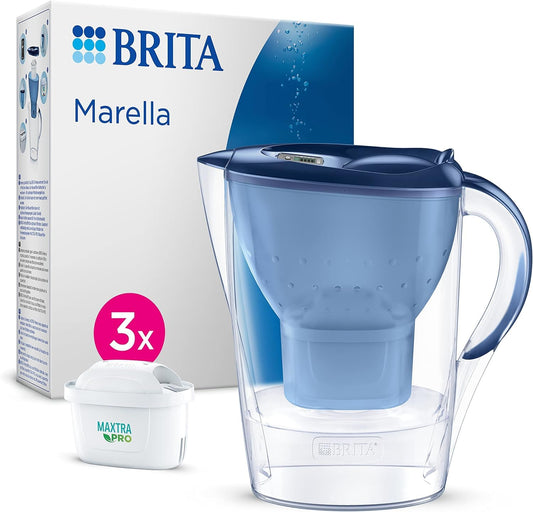 Jarra Brita Marella con 3 filtros MAXTRA PRO – agua más pura y ligera, diseño práctico y sostenible.

