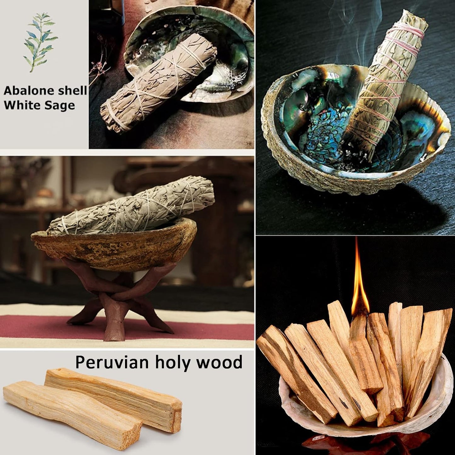 kit Sahumerios Kit de Limpieza Energética Natural – 2 Kit de Salvia Blanca y 2 Varillas de Palo Santo Auténtico