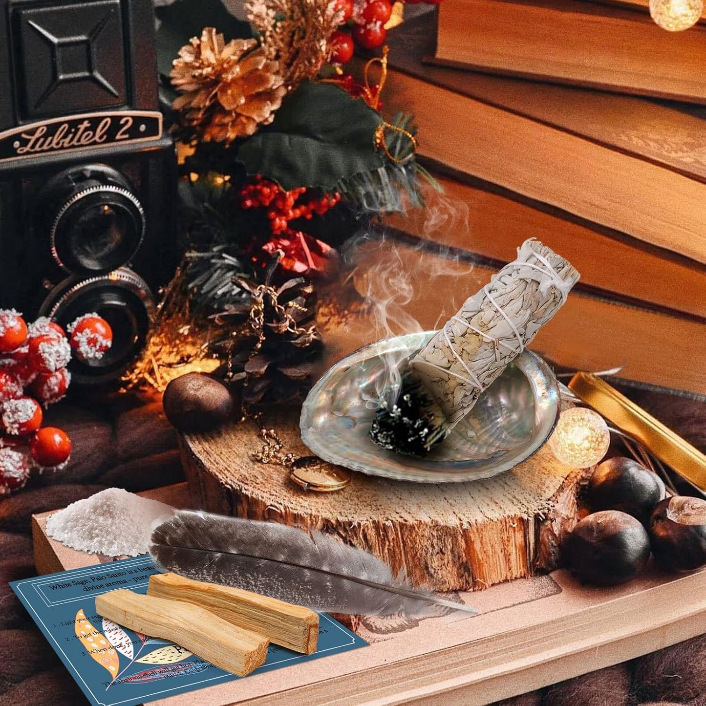 kit Sahumerios Kit de Limpieza Energética Natural – 2 Kit de Salvia Blanca y 2 Varillas de Palo Santo Auténtico