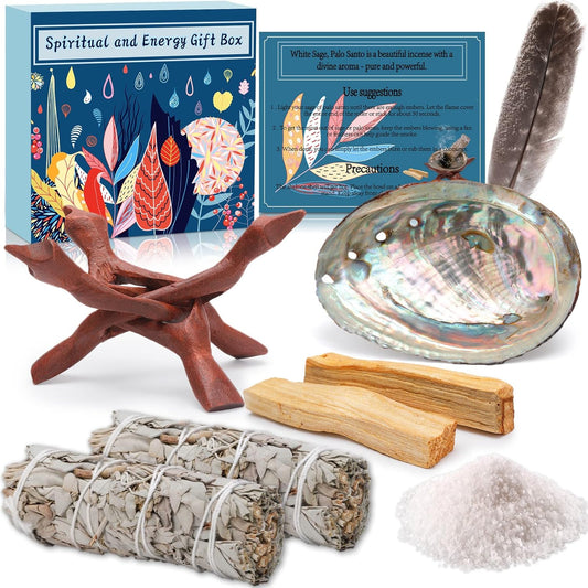 kit Sahumerios Kit de Limpieza Energética Natural – 2 Kit de Salvia Blanca y 2 Varillas de Palo Santo Auténtico