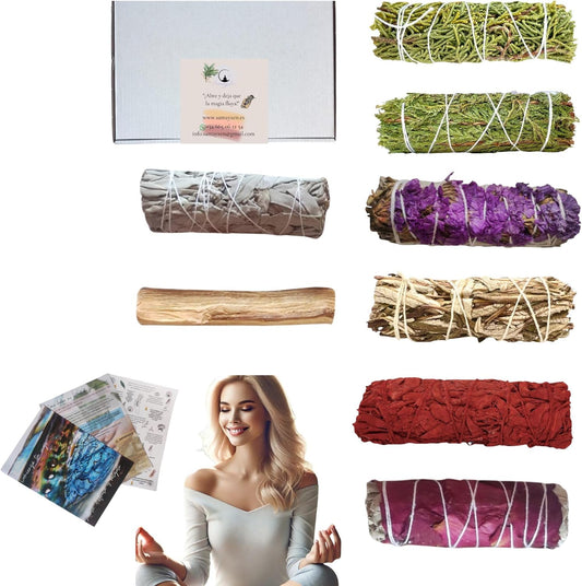 Kit Sahumerios Naturales – Salvia Blanca, Palo Santo, Rosas y Hierbas para Limpieza Energética, Meditación y Bienestar Espiritual
