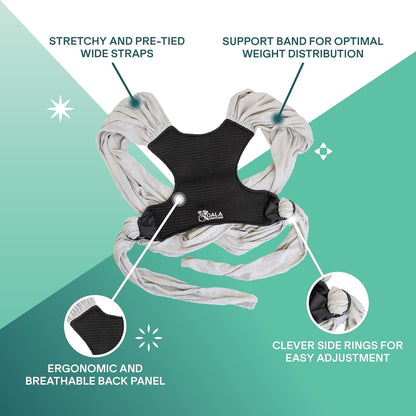 Koala Babycare | Bufanda Portabebés Ajustable Unisex | Ergonómica hasta 9 kg – Color Gris