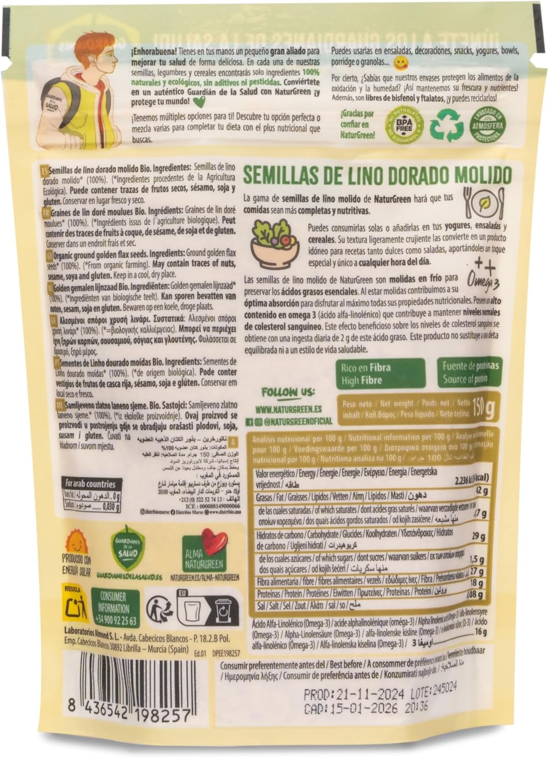 Semillas de Lino Dorado Molido Ecológico – NaturGreen | Rico en fibra y omega-3