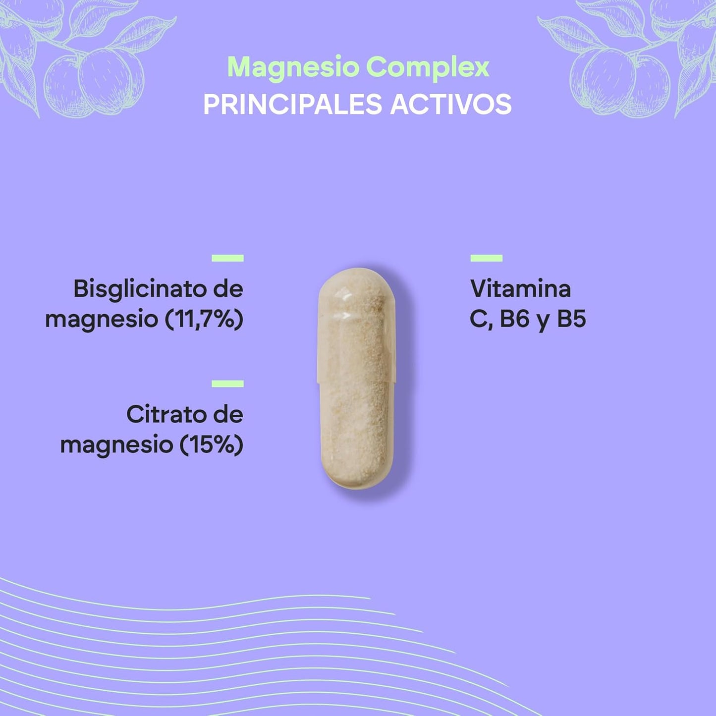 Magnesio Complex Nutralie – bisglicinato y citrato con vitaminas B5, B6 y C (120 cápsulas).
