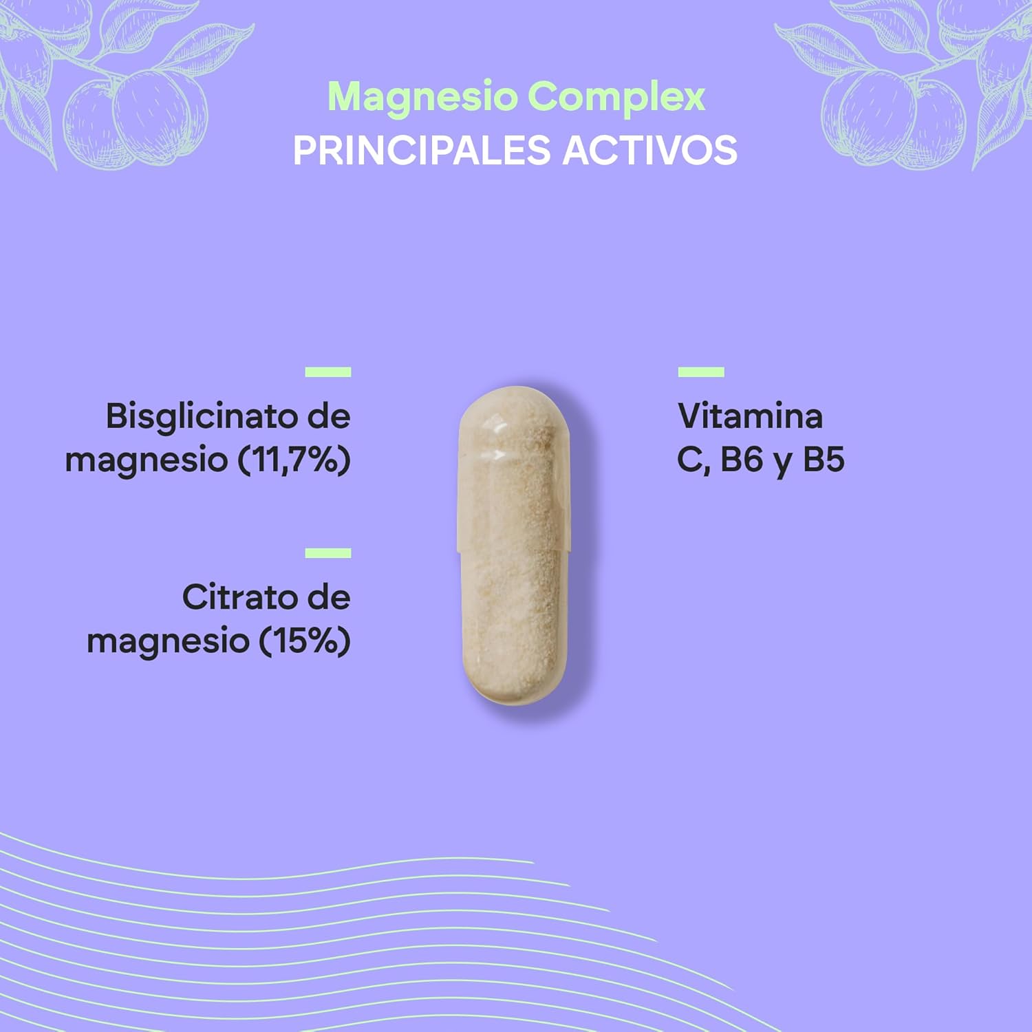 Magnesio Complex Nutralie – bisglicinato y citrato con vitaminas B5, B6 y C (120 cápsulas).
