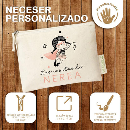 Pack Mochila Infantil + Neceser Personalizados | Algodón Orgánico | Guardería y Meriendas