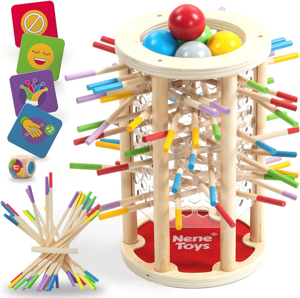 Juego Montessori BALLFALL | Torre de Madera Educativa con Palitos y Dados | Niños 3-9 Años | Juego Familiar