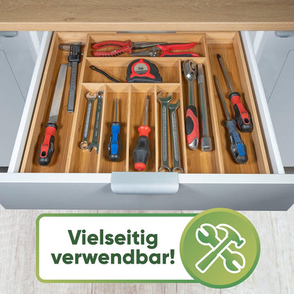 Organizador de Bambú para Cajones | Expandible | 7 Compartimentos | Almacenaje Natural para Cubiertos y Utensilios