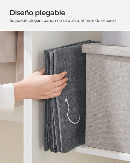Organizador Colgante de Armario Plegable | Refuerzo de Bambú y Ganchos Metálicos | Lino Beige | Ahorro de Espacio