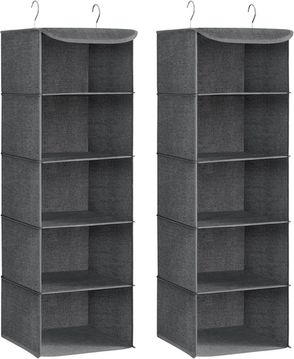 Organizador Colgante de Armario Plegable | Refuerzo de Bambú y Ganchos Metálicos | Lino Beige | Ahorro de Espacio