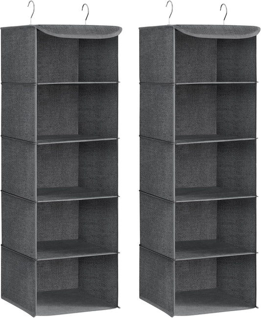 Organizador Colgante de Armario Plegable | Refuerzo de Bambú y Ganchos Metálicos | Lino Beige | Ahorro de Espacio