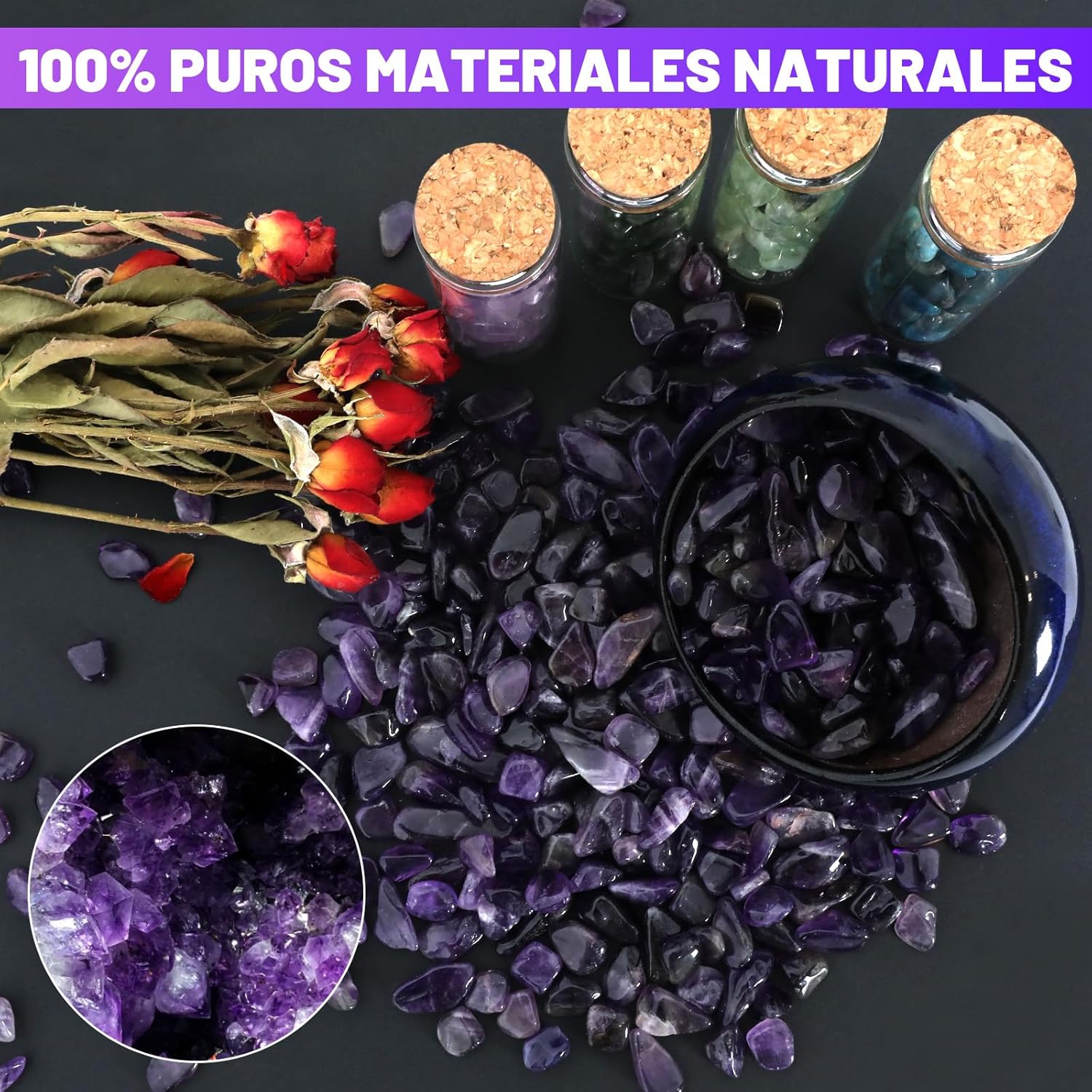 Piedras amatista naturales 500 g – Cristales energéticos para agua, rituales y meditación.
