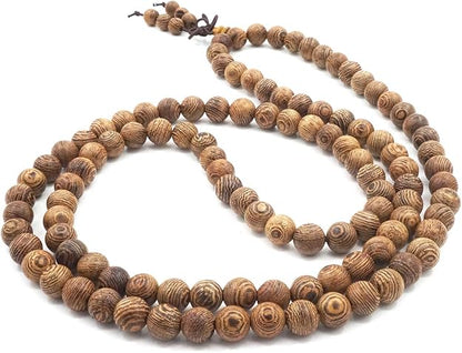 Pulsera Mala 108 Cuentas Madera Natural | Collar Budista Tibetano Thajaling para Meditación y Rituales