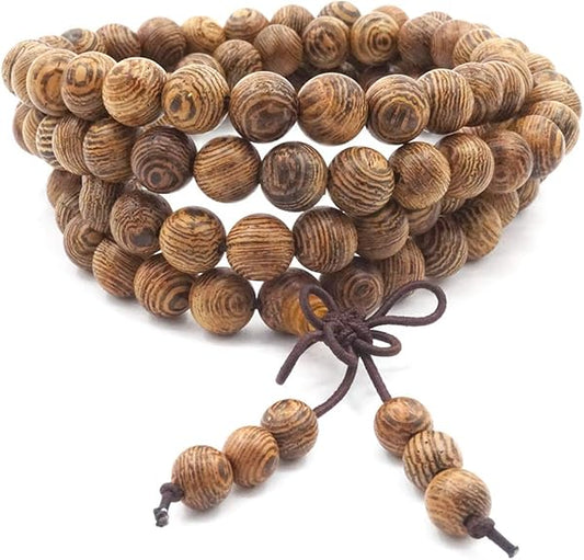 Pulsera Mala 108 Cuentas Madera Natural | Collar Budista Tibetano Thajaling para Meditación y Rituales