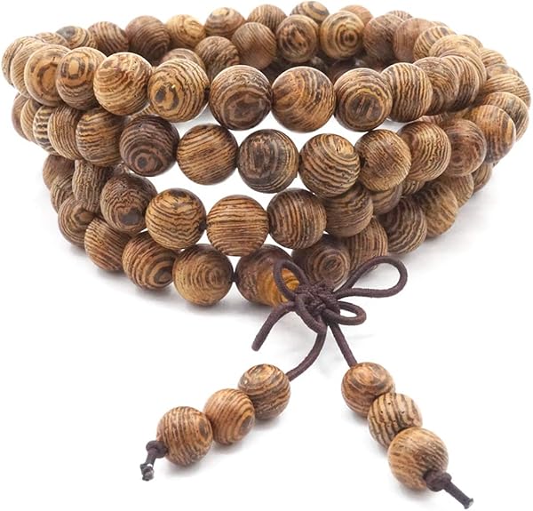 Pulsera Mala 108 Cuentas Madera Natural | Collar Budista Tibetano Thajaling para Meditación y Rituales