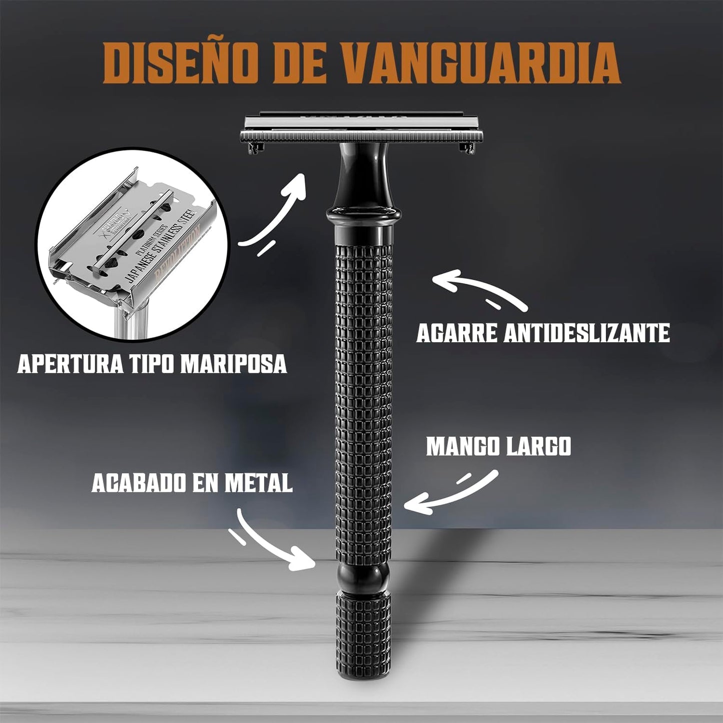 Maquinilla de afeitar metálica de seguridad – incluye 10 cuchillas y cepillo de limpieza.