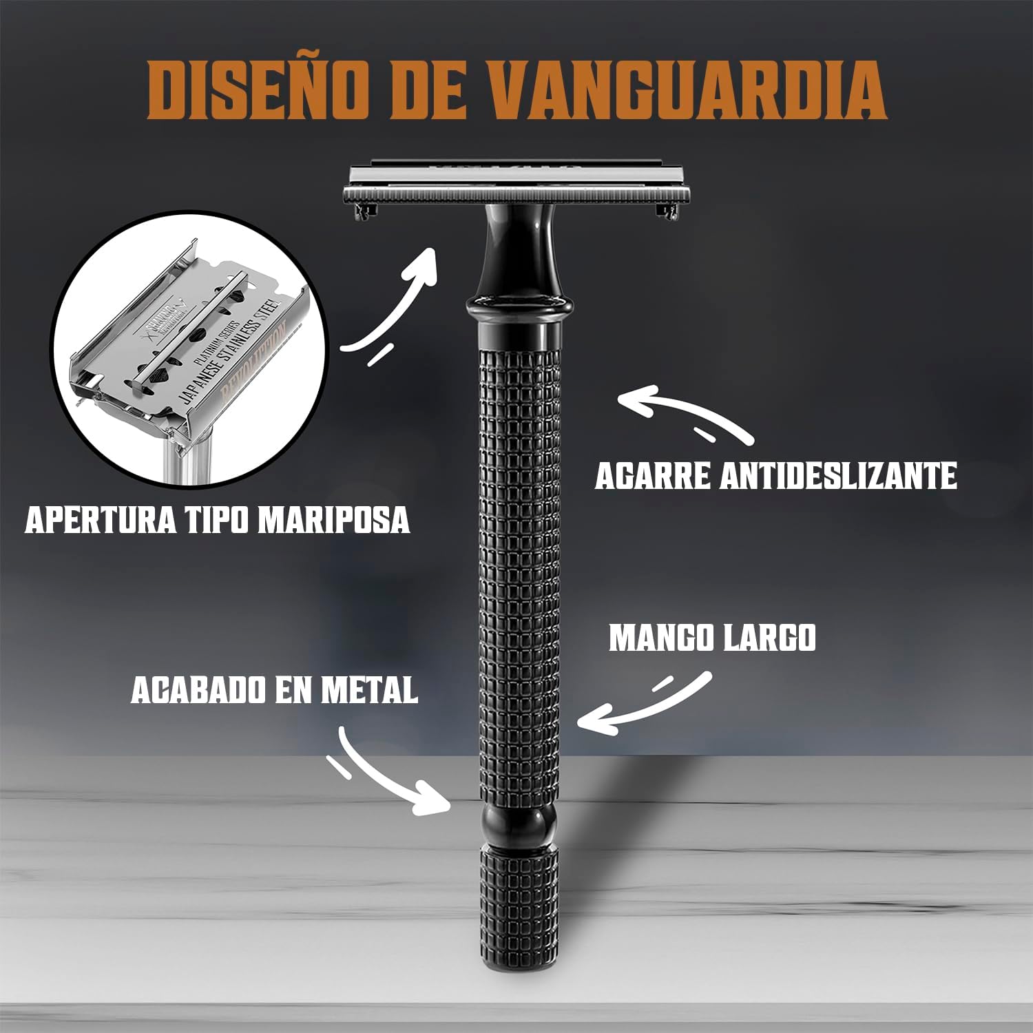 Maquinilla de afeitar metálica de seguridad – incluye 10 cuchillas y cepillo de limpieza.