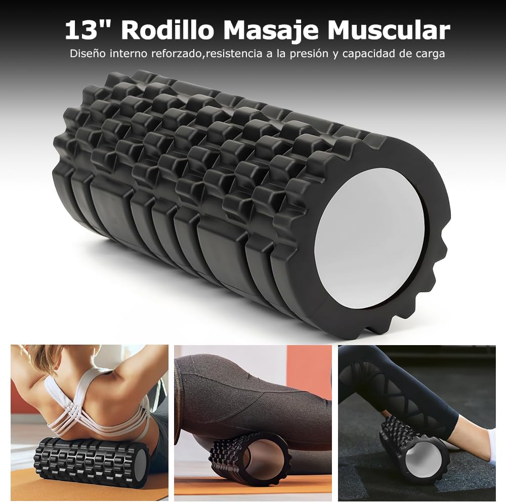 Set de masaje 6 en 1 con foam roller, barra, pelota, rodillo, banda y bolsa – liberación muscular y recuperación