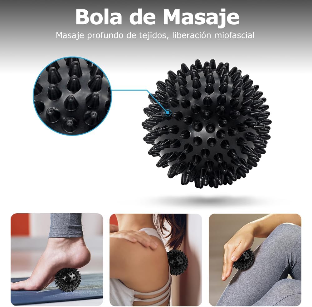 Set de masaje 6 en 1 con foam roller, barra, pelota, rodillo, banda y bolsa – liberación muscular y recuperación