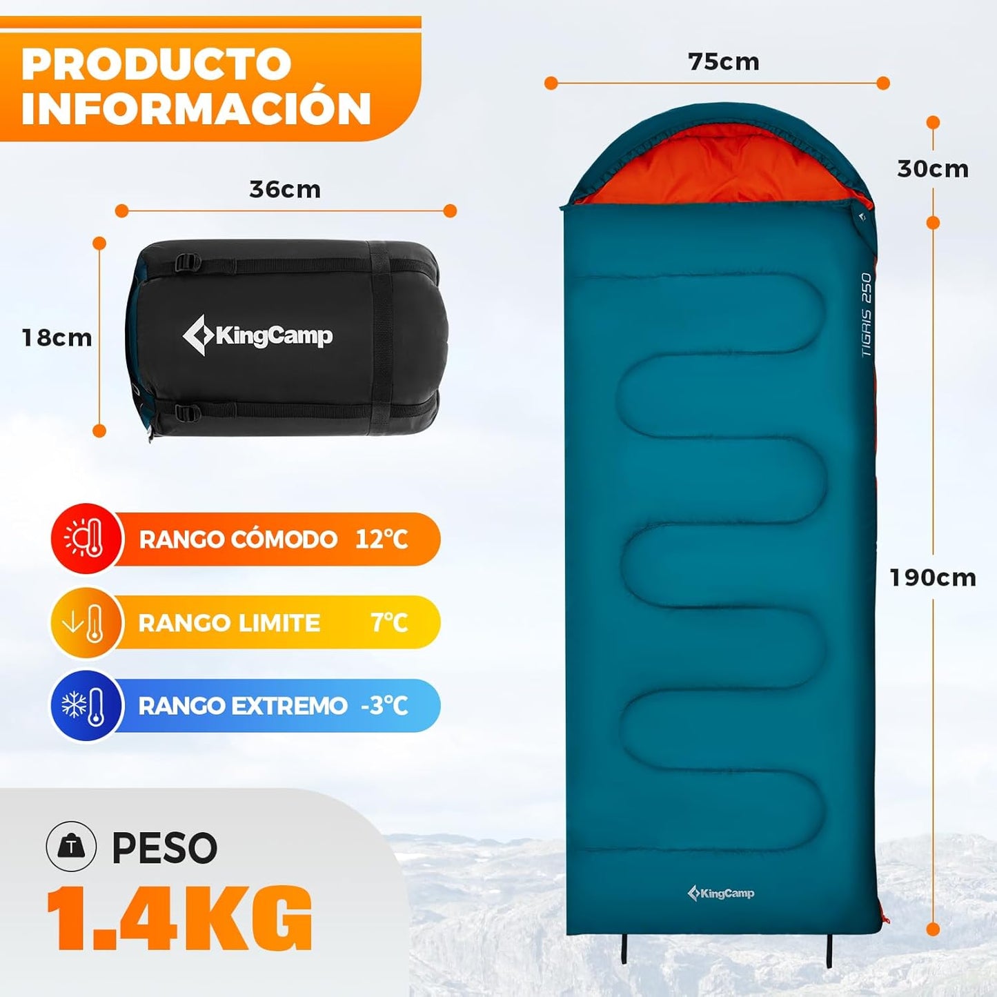 Saco de dormir Oasis 250 camping | Ligero, cálido y versátil para toda la familia