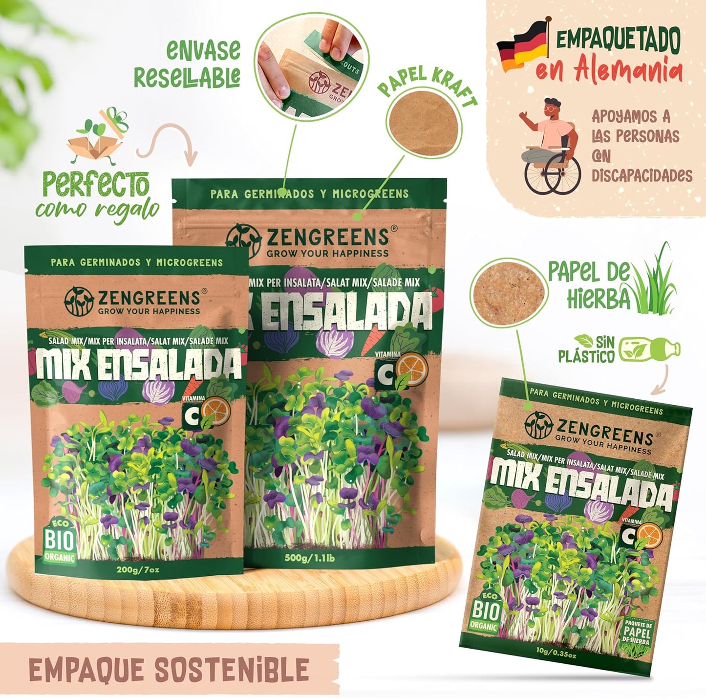 Mezcla de semillas de Ensalada ecoMix de semillas germinadas ecológicas para ensalada | Vida cruda en expansión