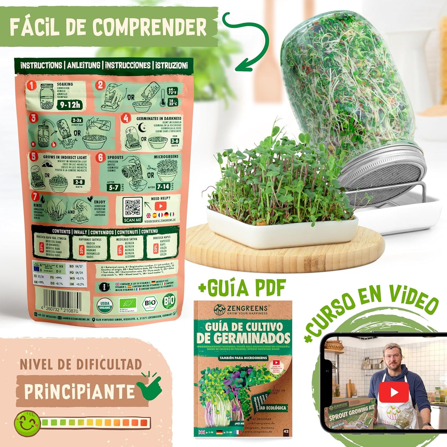 Mezcla de semillas de Ensalada ecoMix de semillas germinadas ecológicas para ensalada | Vida cruda en expansión
